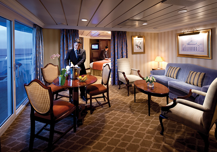 Interior of luxury cabin aboard Azamara Cruises ship